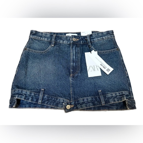 Zara NWT Denim mini skirt 100% Cotton size Medium 28 with angular hems 🦋 - Picture 4 of 8